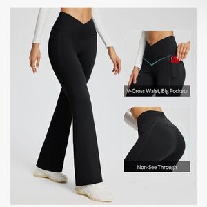 Baleaf Pants Womens Sz s Crossover Flare leggings Yoga Pockets High waisted Smal
